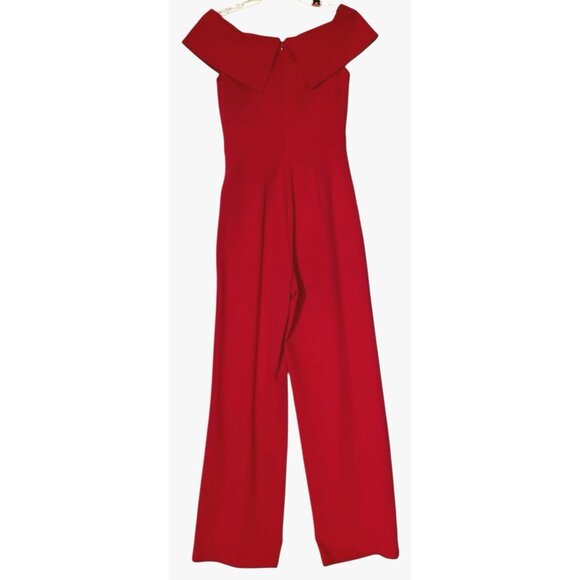 Xscape Red Crepe Off The Shoulders Sweetheart Stretch Party Jumpsuit - Picture 4 of 8